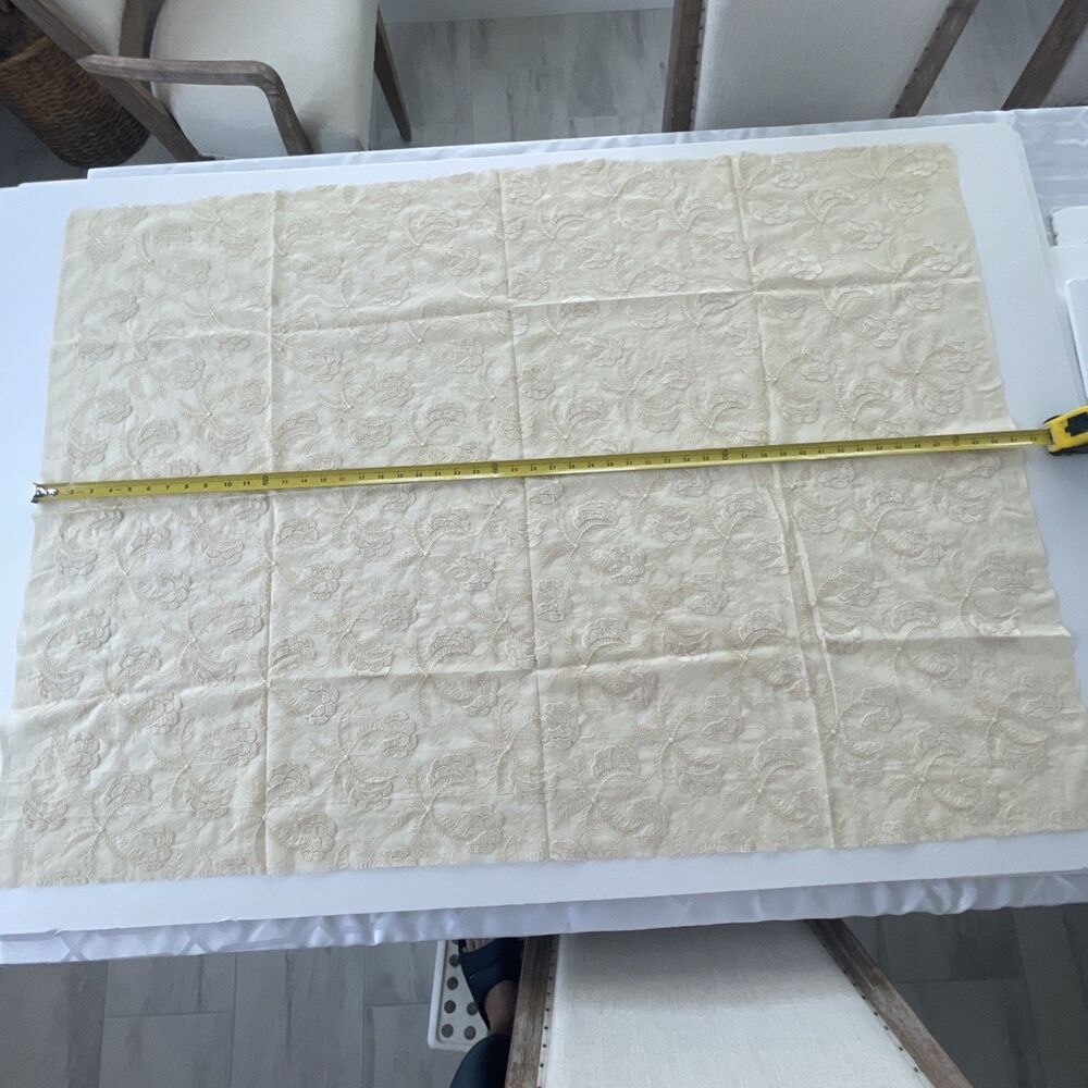 VTG Damask Embroidered Mesh Fabric Sheer Beige 51" W x 36" L Elegance Magazine - Picture 9 of 10